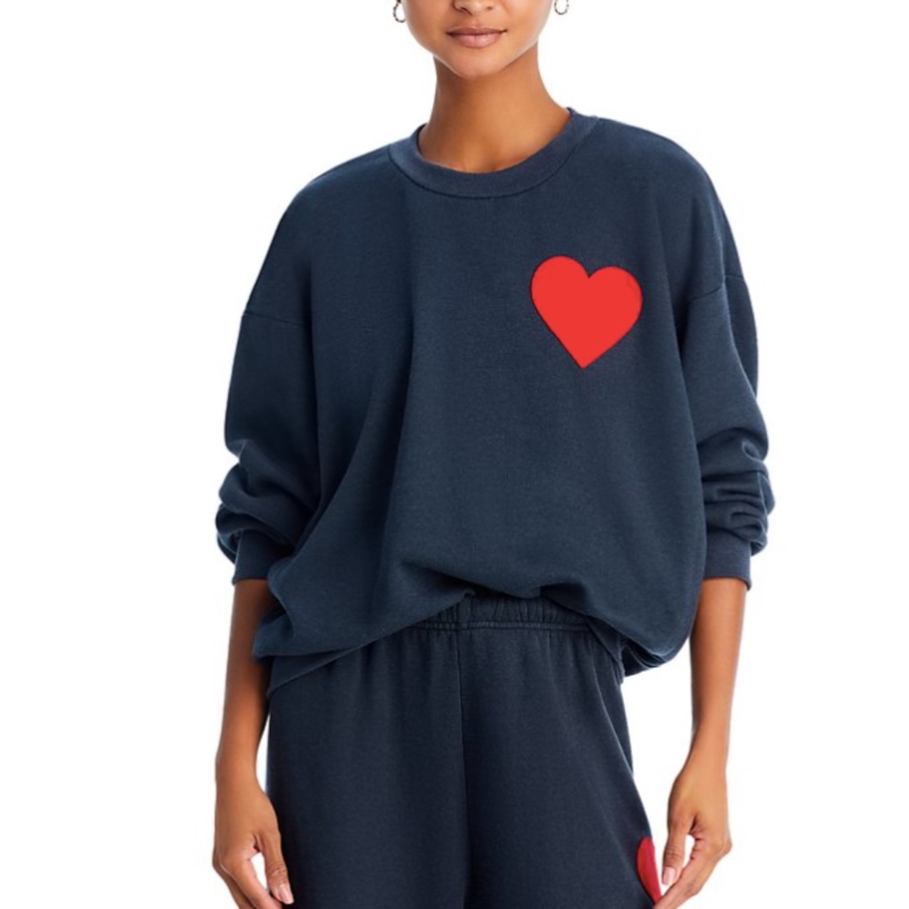 Aviator Nation Heart Stitch Navy Relaxed Fit Crewneck Sweatshirt Size Large